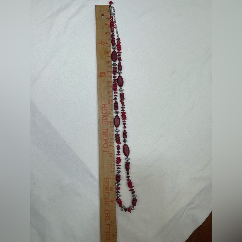 Chico’s Red Beaded Long Necklace - Picture 4 of 6